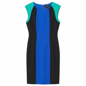 NWT$ TAHARI Sleeveless Sheath Dress Sz 10 Black Emerald Colorblock Career Prep